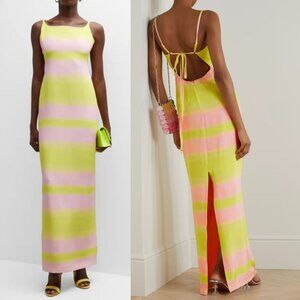 NEW Brandon Maxwell Backless Maxi Slip Dress Pink Yellow Stripe Maxi 90s Supermo